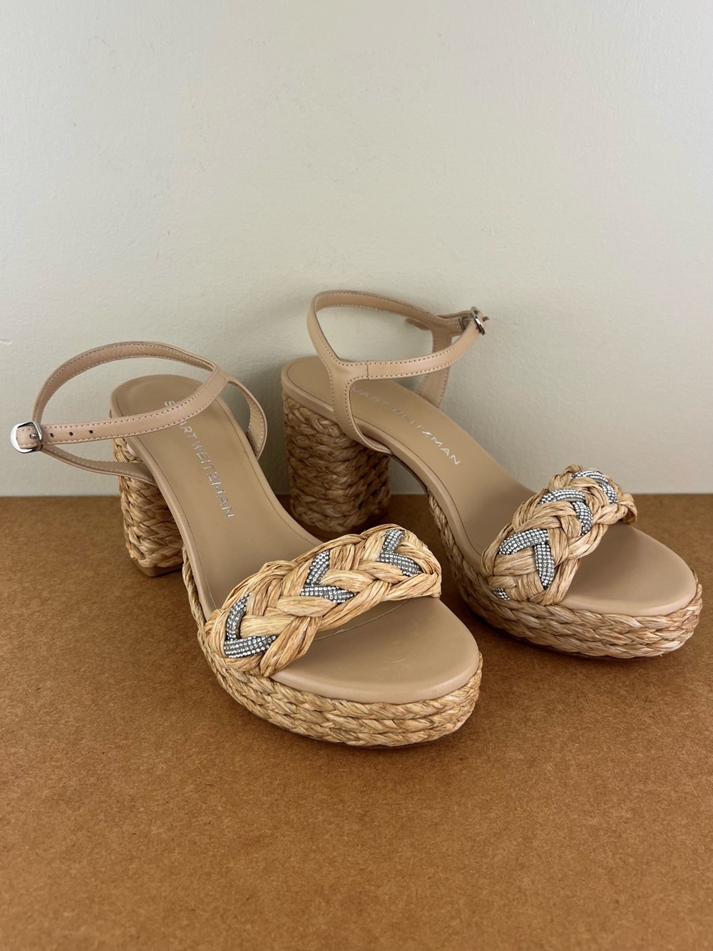 NEW STUART WEITZMAN RAFFIA PLATFORM SANDALS - Picture 2 of 12